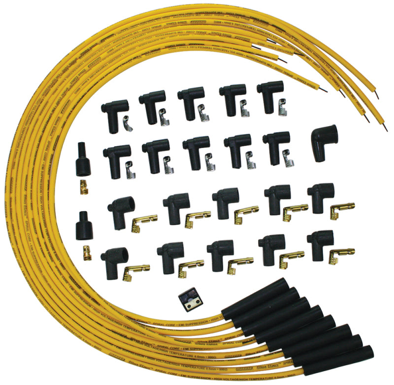 Moroso Universal Ignition Wire Set - Blue Max - Spiral Core - Unsleeved - Straight - Yellow Spark Plug Wire Sets Moroso