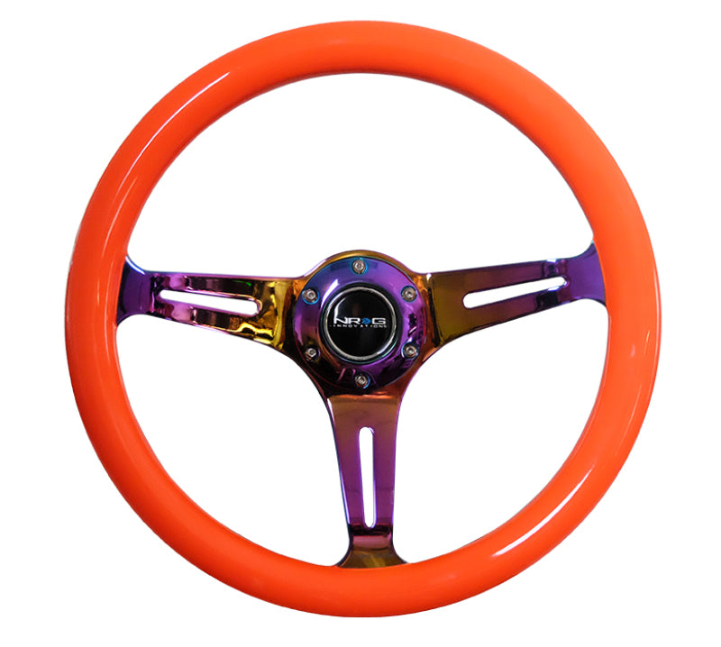 NRG Classic Wood Grain Steering Wheel (350mm) Neon Orange Color w/Neochrome Spokes Steering Wheels NRG