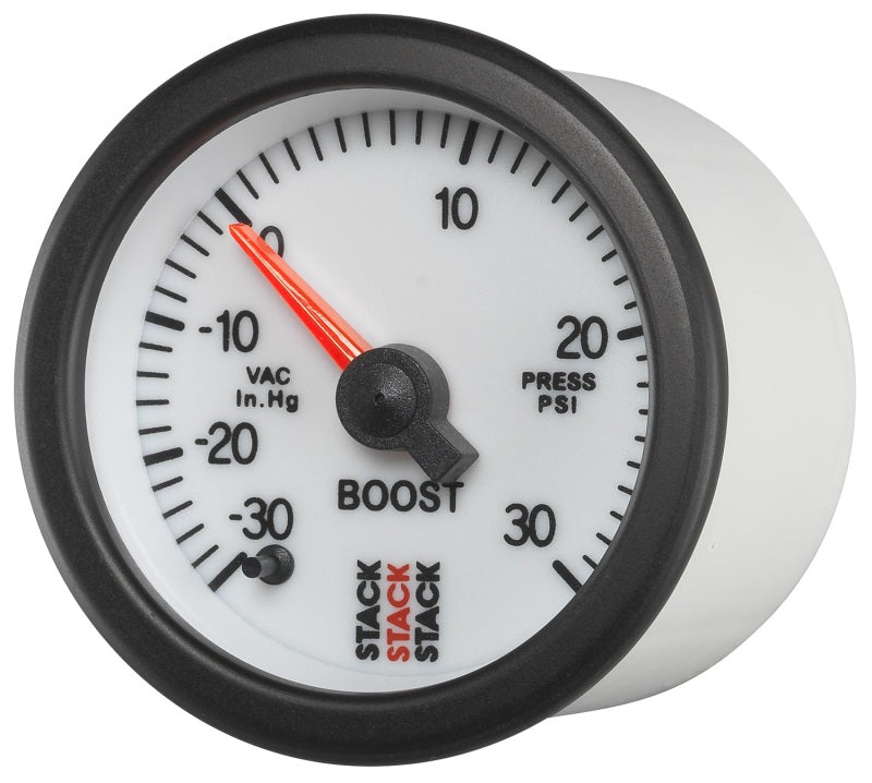 Autometer Stack 52mm -30INHG to +30 PSI (Incl T-Fitting) Pro Stepper Motor Boost Press Gauge - White Gauges AutoMeter