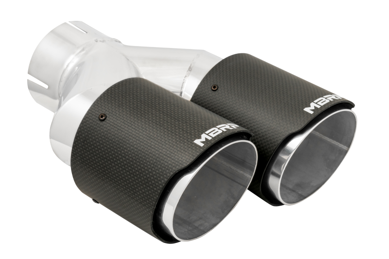 MBRP 3in ID / Dual 4in OD Out Staggered L 9.37in / R 9.87in Dual Wall Carbon Fiber Univ Exhaust Tip Tips MBRP