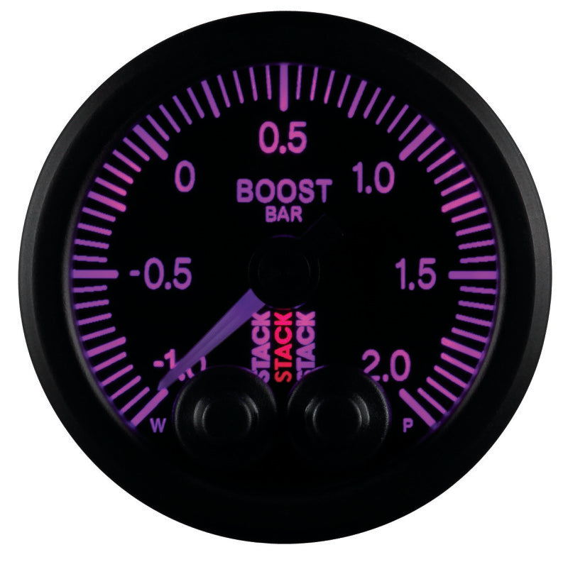 Autometer Stack 52mm -1 to +2 Bar (Incl T-Fitting) Pro-Control Boost Pressure Gauge - Black Gauges AutoMeter