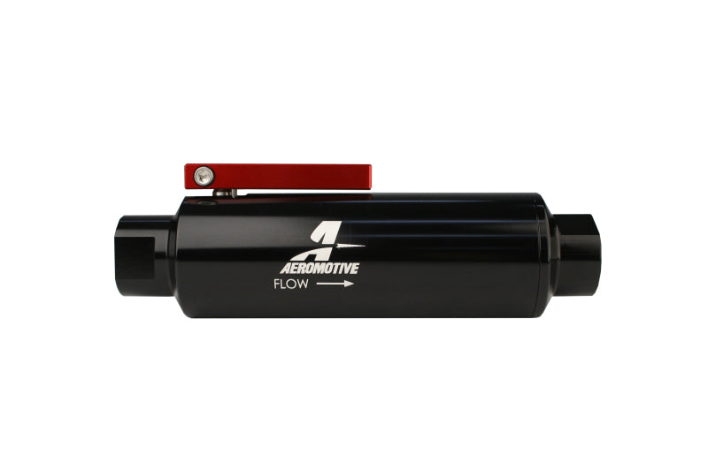 Aeromotive In-Line AN-10 Filter w/Shutoff Valve 100 Micron SS Element - Black Anodize Finish Fuel Filters Aeromotive