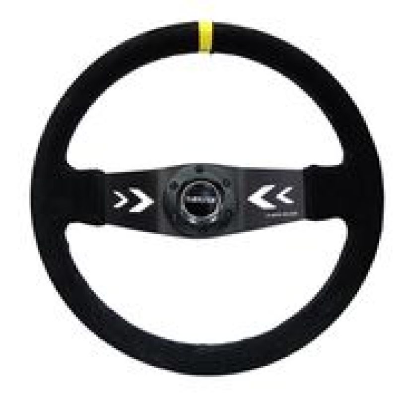 NRG Reinforced Steering Wheel (350mm / 3in. Deep) Blk Suede w/NRG Arrow Cut 2-Spoke & Yellow Mark Steering Wheels NRG