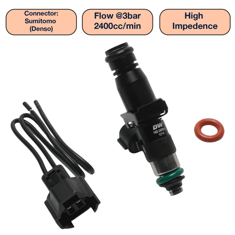 DeatschWerks Universal 2400cc Single Fuel Injector / 60mm Length / 14mm O-Ring Seals Fuel Injectors - Single DeatschWerks