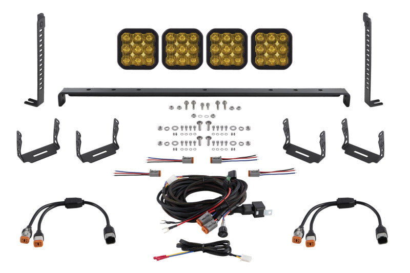 Diode Dynamics 14-23 Toyota 4Runner SS5 Stealth Grille LED 4-Pod Kit - Yellow Pro Driving Light Accessories and Wiring Diode Dynamics