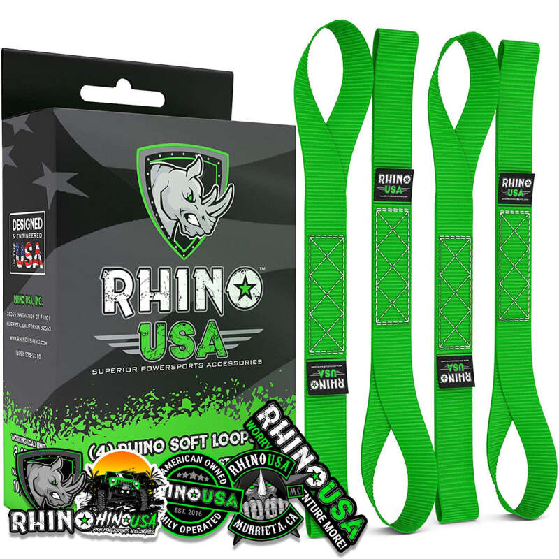 Rhino USA Soft Loops Motorcycle Tie-Down Set 4-Pack Green Cargo Tie-Downs Rhino USA