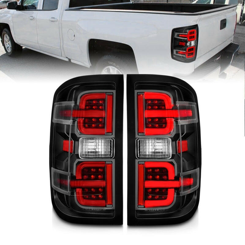 ANZO 15-19 Chevy Silverado 2500HD/3500HD (Halgn Only) LED Tail Lights w/Black Light Bar & Clear Lens Tail Lights ANZO