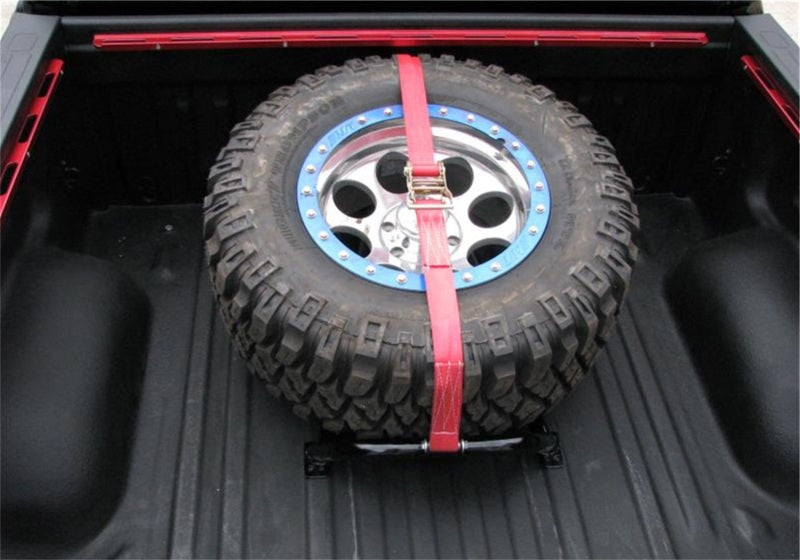 N-Fab Bed Mounted Tire Carrier Universal - Gloss Black - Red Strap Spare Tire Carriers N-Fab