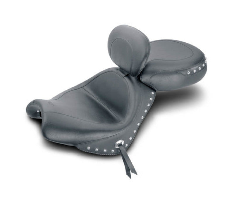 Mustang 02-08 Honda VTX1800 Retro, S ,T Wide Touring 2PC Seat w/Driver Backrest Studs - Black Two-Piece Motorcycle Seats Mustang Motorcycle