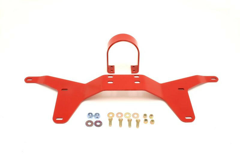 BMR 05-14 S197 Mustang Rear Tunnel Brace w/ Rear Driveshaft Safety Loop - Red Chassis Bracing BMR Suspension
