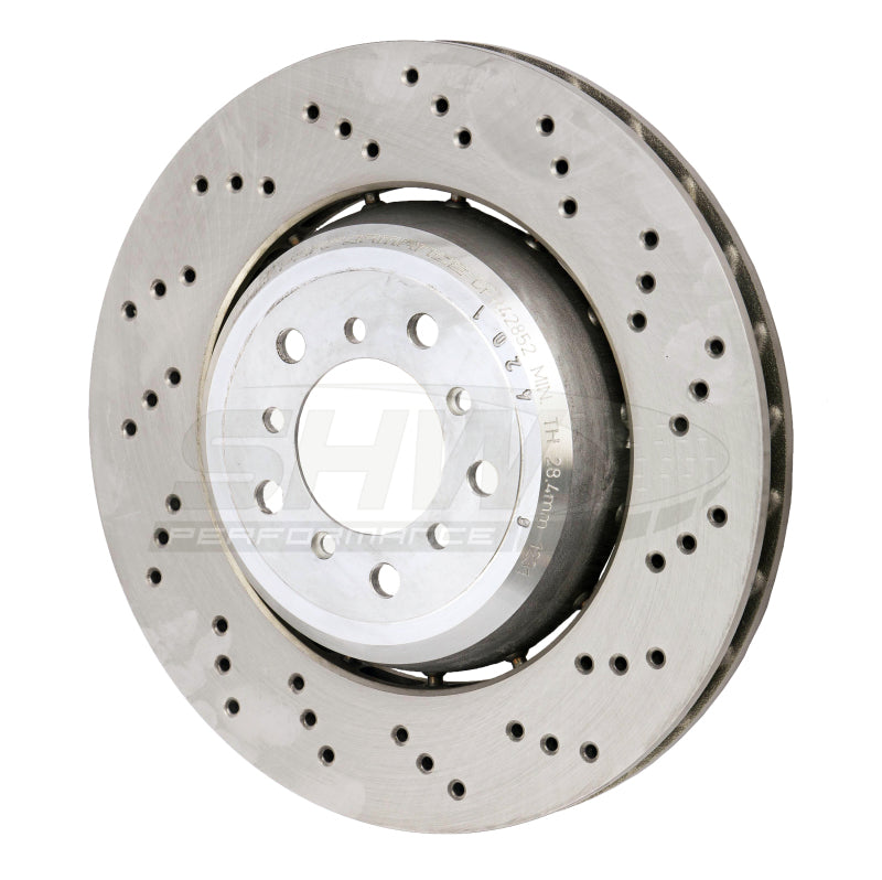 SHW 08-13 BMW M3 4.0L Right Front Cross-Drilled Lightweight Brake Rotor (34112283802) Brake Rotors - Drilled SHW Performance