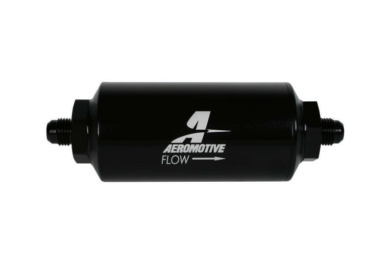 Aeromotive In-Line Filter - (AN-6 Male) 10 Micron Fabric Element Bright Dip Black Finish Fuel Filters Aeromotive