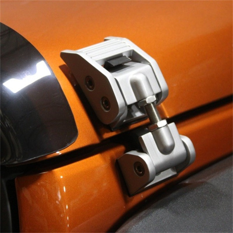Rugged Ridge 07-18 Jeep Wrangler JK Silver Hood Catch Kit Brackets Rugged Ridge