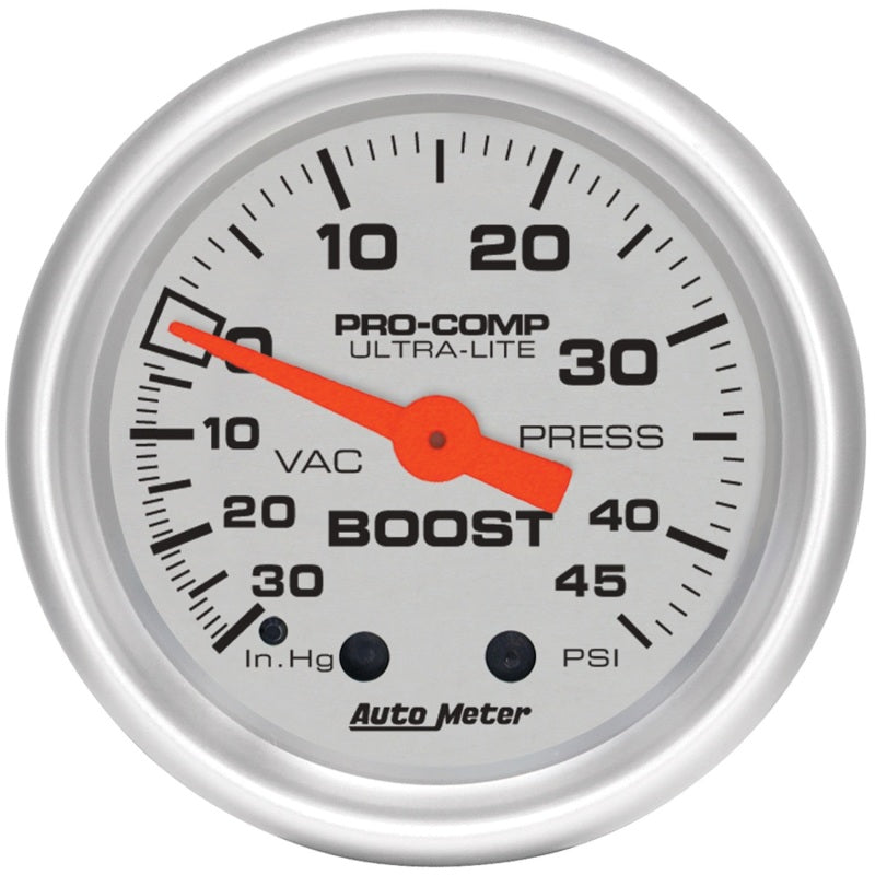 Autometer Ultra-Lite 52mm 30 IN HG/45 PSI Mechanical Boost/Vacuum Gauge Gauges AutoMeter