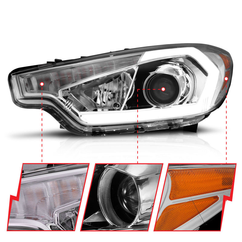 ANZO 2014-2016 Kia Forte Projector Headlights w/ Light Bar Chrome Housing Headlights ANZO