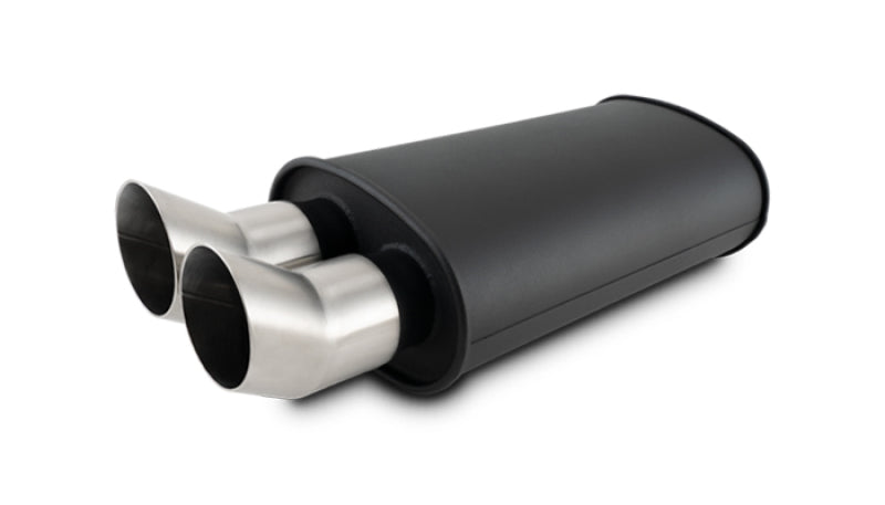 Vibrant Streetpower Flat Blk Muffler 9x5x15in Body 2.5in Inlet ID 3in Tip OD w/Dual DTM Tips Muffler Vibrant