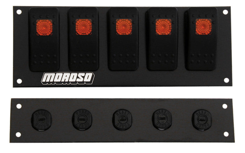 Moroso Rocker Switch Panel - Flat Surface Mount - LED - 2.488in x 6.695in - Five On/Off Switches Switch Panels Moroso