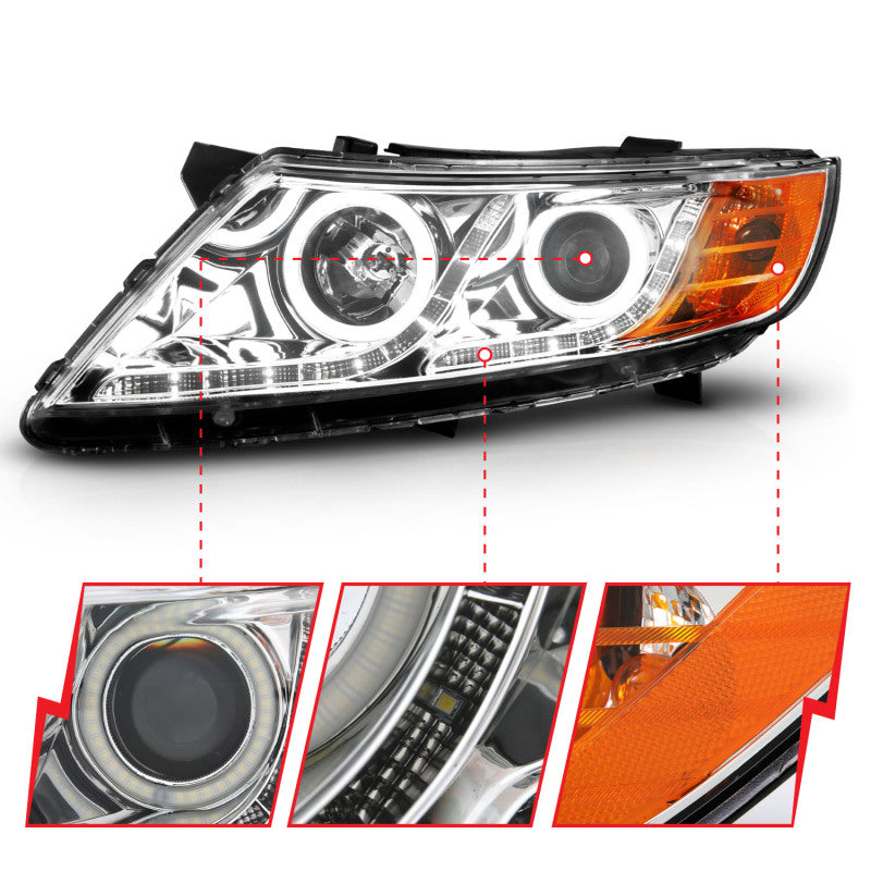 ANZO 2011-2013 Kia Optima Projector Headlights w/ Halo Chrome (CCFL) Headlights ANZO