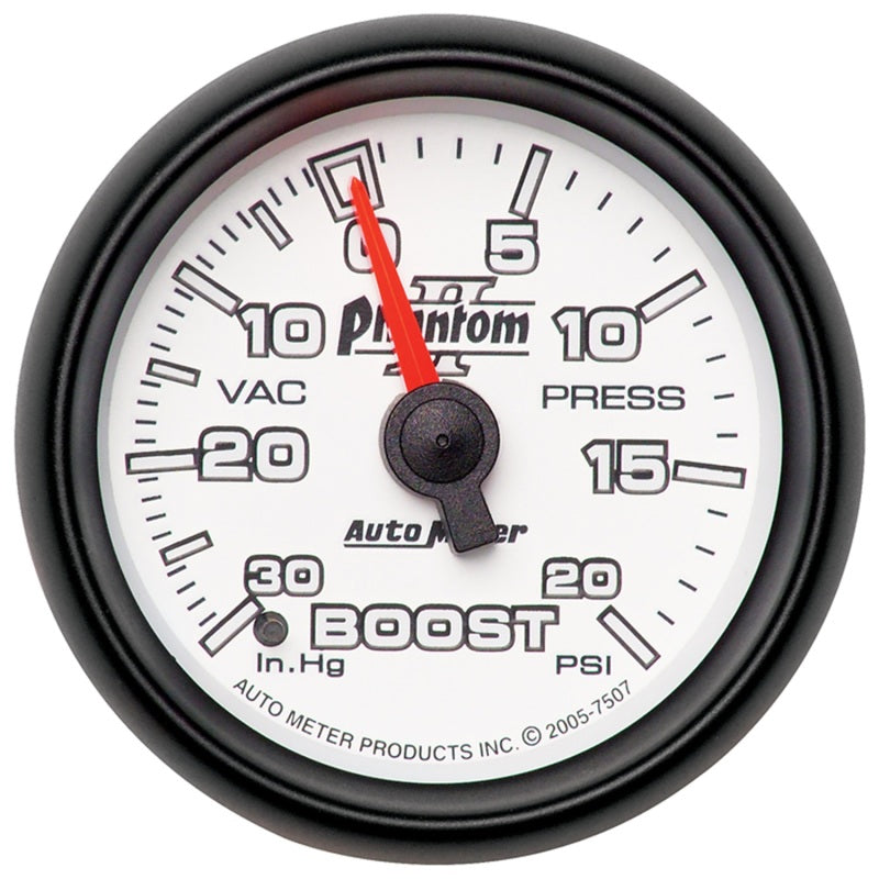 Autometer Phantom II 52.4mm Mechanical Vacuum / Boost Gauge 30 In. HG/20 PSI Gauges AutoMeter
