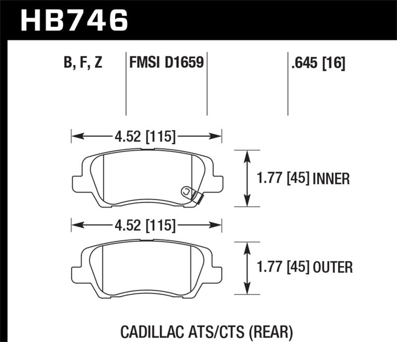 Hawk Cadillac 13-16 ATS / 14-15 CTS Performance Ceramic Rear Brake Pads Brake Pads - Performance Hawk Performance