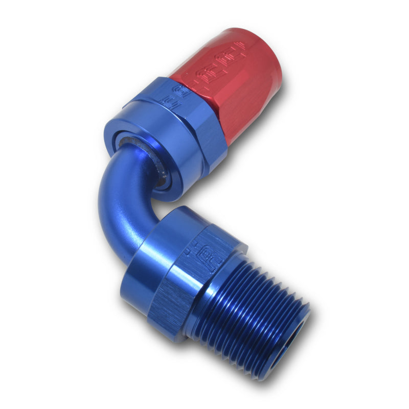 Russell Performance -12 AN Red/Blue 90 Deg Full Flow Swivel Pipe Thread Hose End (With 1/2in NPT) Fittings Russell