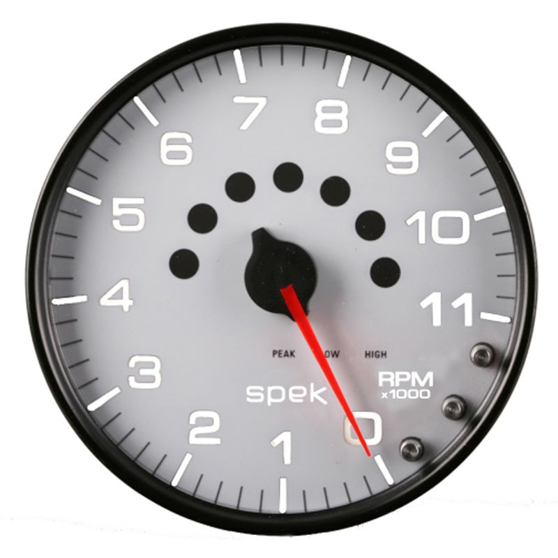 Autometer Spek-Pro Gauge Tachometer 5in 11K Rpm W/Shift Light & Peak Mem White/Black Gauges AutoMeter