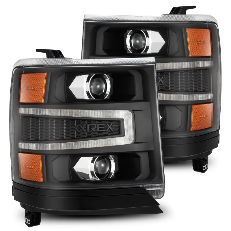 AlphaRex 16-18 Chevy 1500HD LUXX LED Proj Headlights BK w/Seq Actvn Light / SeqSig (Req PN 810023) Headlights AlphaRex