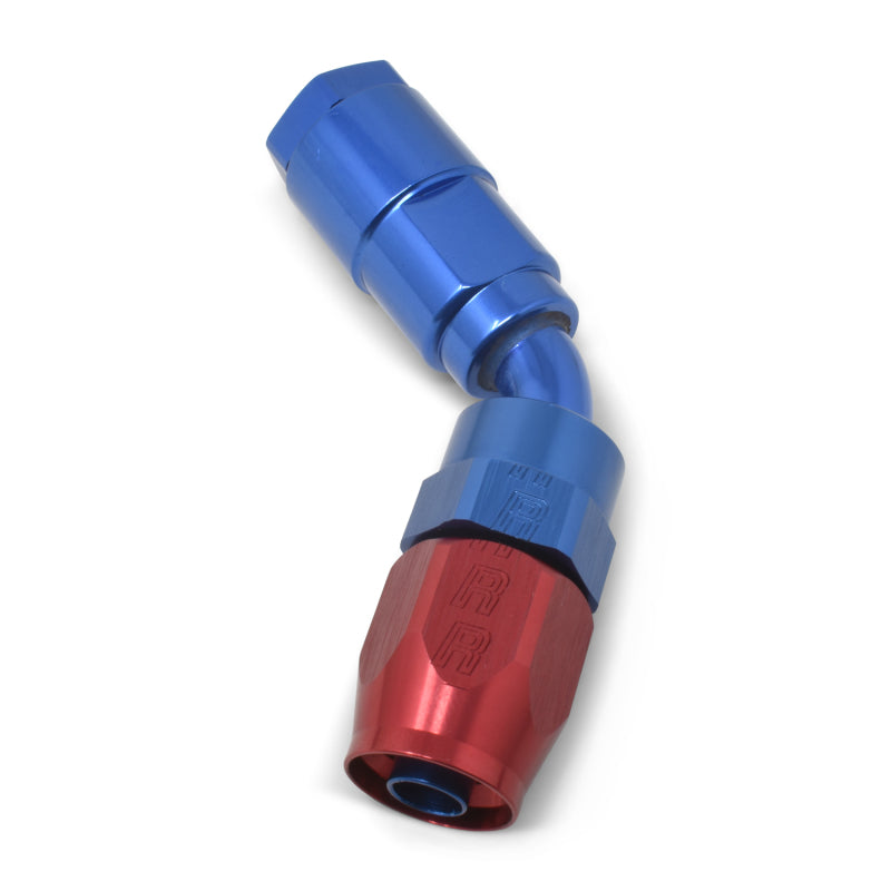Russell Performance 3/8in SAE Quick Disc Female to -6 Hose Red/Blue 45 Degree Hose End Fittings Russell