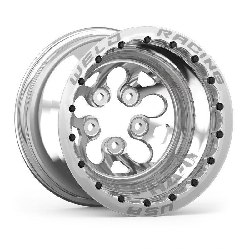 Weld Alpha-1 15x12 / 5x4.5 BP / 3in BS Polished Wheel - Polished Double Beadlock MT Wheels - Forged Weld