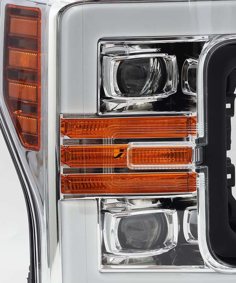 AlphaRex 17-19 Ford F-250 SD PRO-Series Proj Headlights Plank Style Chrome w/Activ Light/Seq Signal Headlights AlphaRex