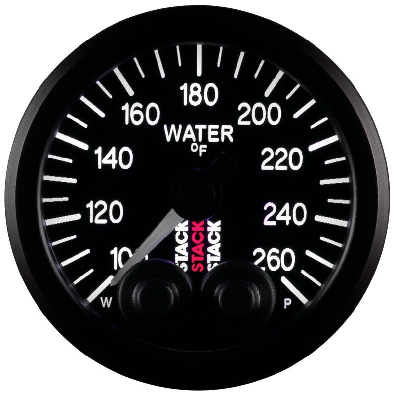 Autometer Stack Pro Control 52mm 100-260 deg F Water Temp Gauge - Black (1/8in NPTF Male) Gauges AutoMeter