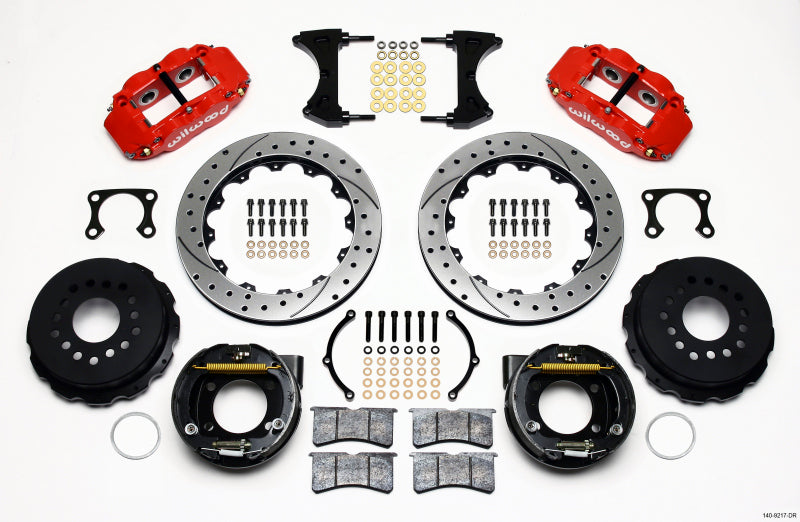 Wilwood Narrow Superlite 4R Rear P-Brk Kit 12.88in Drilled Red Big Ford Old Style 2.36in Offset Big Brake Kits Wilwood