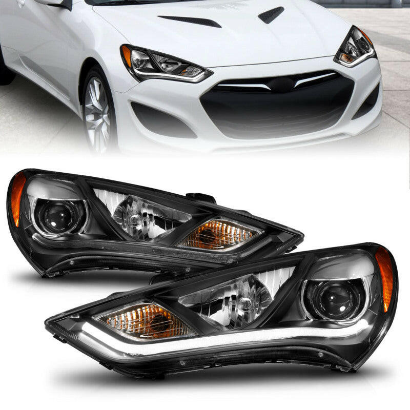 ANZO 2013-2015 Hyundai Genesis Projector Headlights w/ Plank Style Design Black (HID Compatible) Headlights ANZO