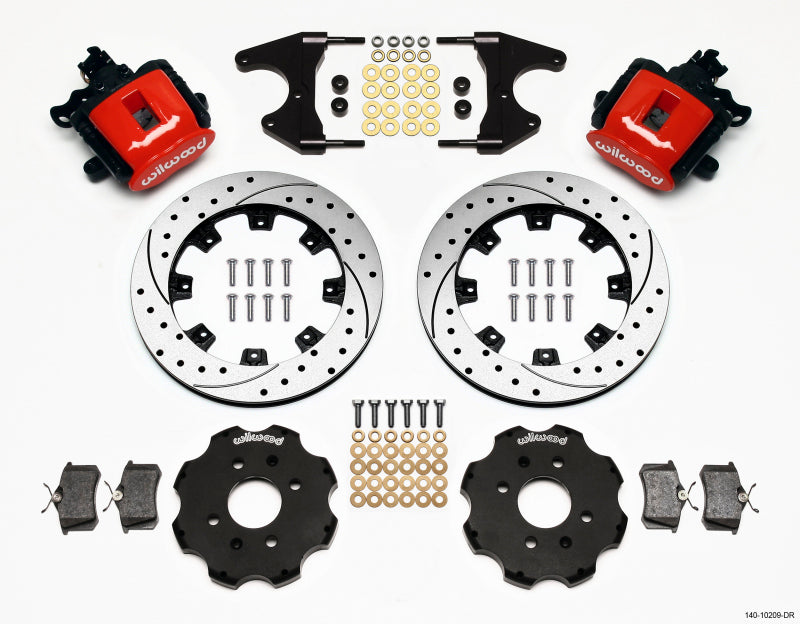 Wilwood Combination Parking Brake Rear Kit 12.19in Drilled Red Civic / Integra Drum 2.46 Hub Offset Brake Calipers - Perf Wilwood