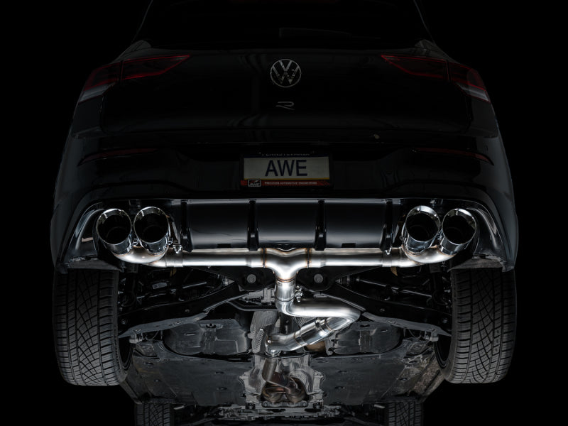 AWE MK8 Volkswagen Golf R 3in Track Edition Quad Exhaust - Chrome Silver Tips Catback AWE Tuning