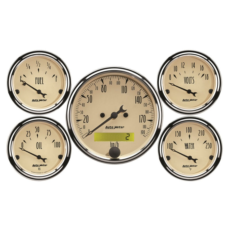 Autometer Antique Beige 5-Gauge Kit 3-1/8in Electrical Speedometer 190KPH Gauges AutoMeter
