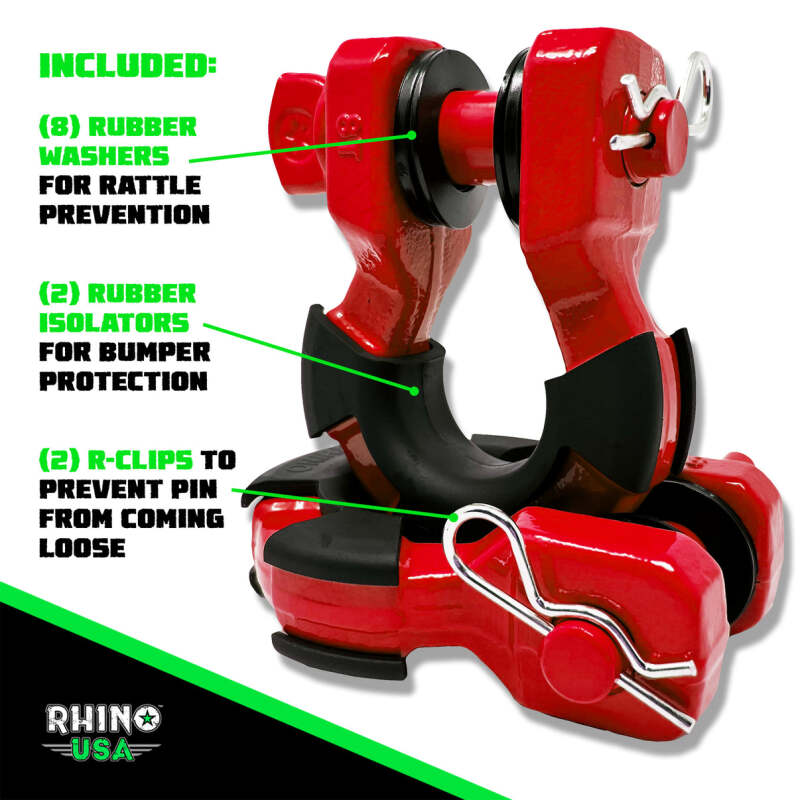 Rhino USA 8T Super Shackle 2-Pack (Red) Shackle Kits Rhino USA