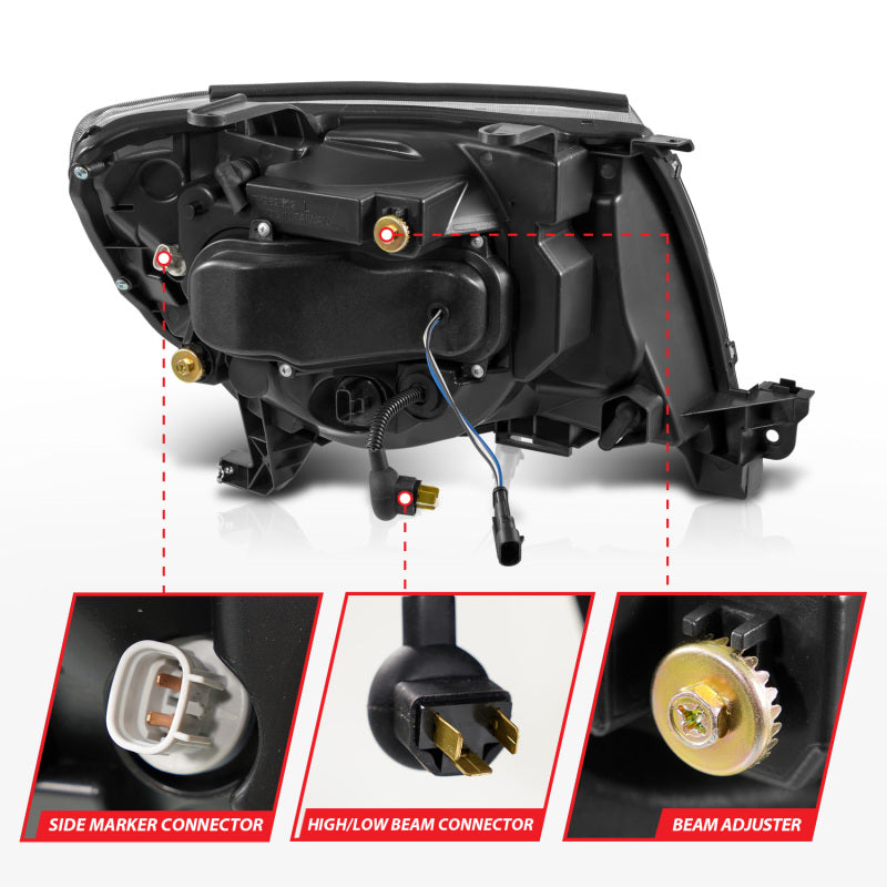 ANZO 05-11 Toyota Tacoma Full LED Projector Headlights White DRL/Init/SeqSig Black - Pair Headlights ANZO