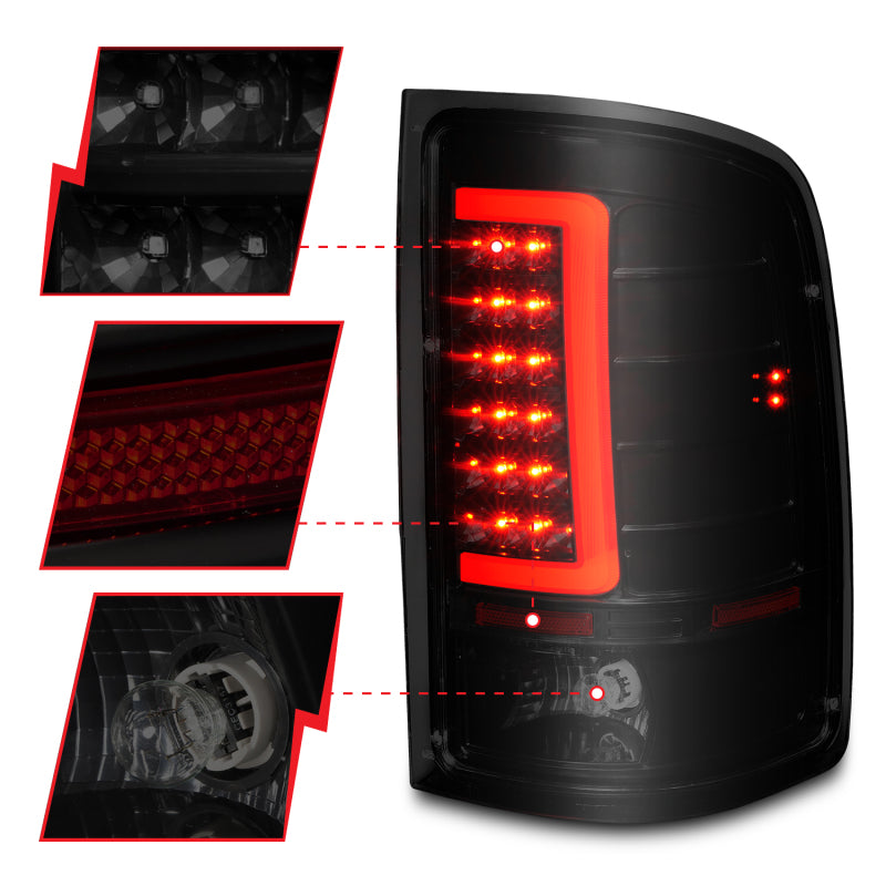 ANZO 2007-2013 GMC Sierra LED Tail Lights w/ Light Bar Black Housing Smoke Lens Tail Lights ANZO