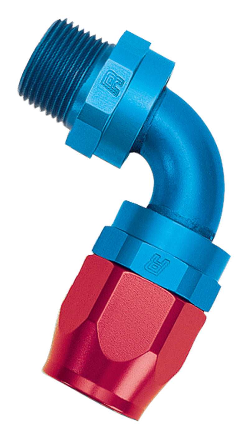 Russell Performance -12 AN Red/Blue 90 Deg Full Flow Swivel Pipe Thread Hose End (With 1/2in NPT) Fittings Russell