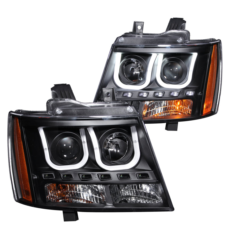 ANZO 2007-2013 Chevrolet Avalanche Projector Headlights w/ U-Bar Black Headlights ANZO