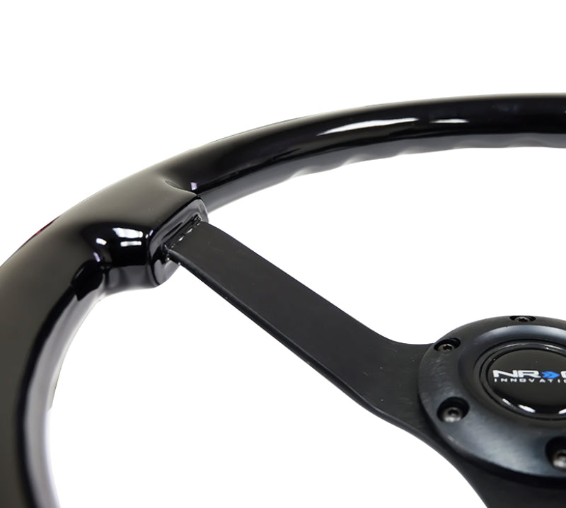 NRG Reinforced Steering Wheel (350mm / 3in. Deep) Black w/Black Chrome Solid 3-Spoke Center Steering Wheels NRG