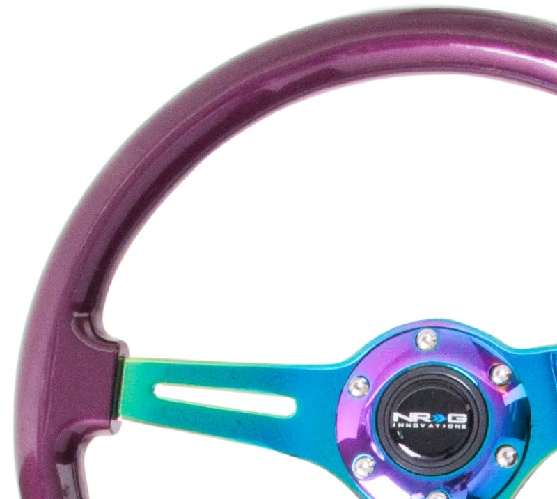 NRG Classic Wood Grain Steering Wheel (350mm) Purple Pearl Paint w/Neochrome 3-Spoke Center Steering Wheels NRG