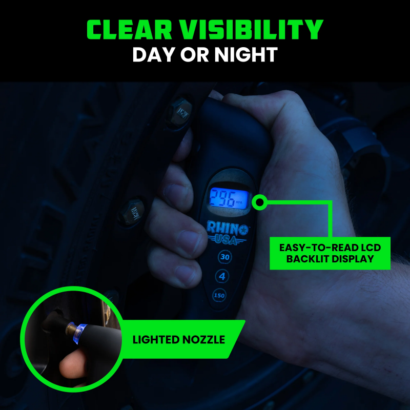 Rhino USA Digital Tire Pressure Gauge 150 Psi (Black) Gauges Rhino USA