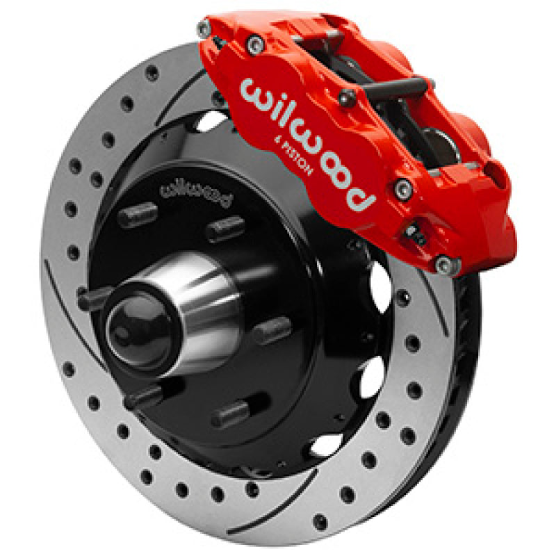 Wilwood 63-87 C10 CPP Spindle FNSL6R Front BBK 13in Drilled/Slotted 6x5.5 BC - Red Big Brake Kits Wilwood