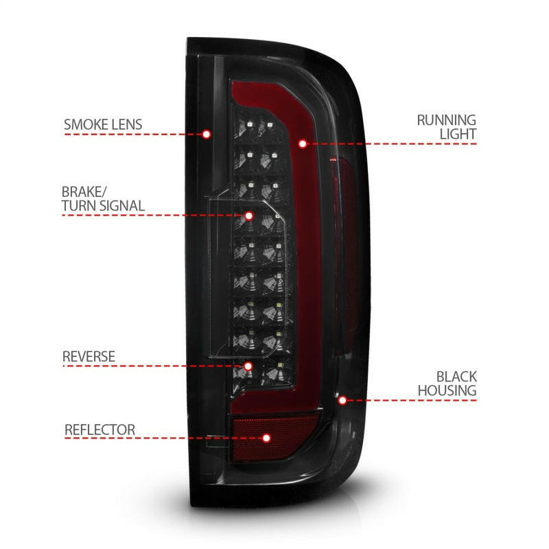 ANZO 15-21 GMC Canyon Full LED Tail Lights w/ Red Lightbar Black Housing Smoke Lens Tail Lights ANZO