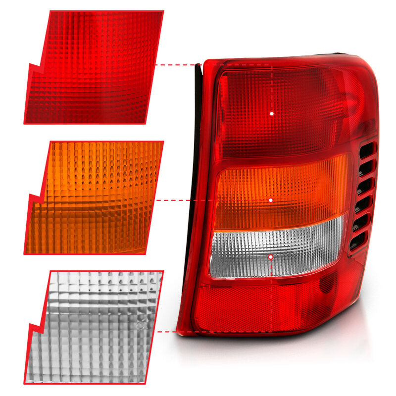 ANZO 1999-2004 Jeep Grand Cherokee Taillight Red/Clear Lens (OE Replacement) Tail Lights ANZO