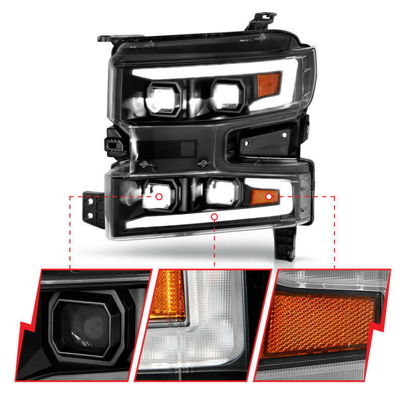 ANZO 19-22 Chevrolet Silverado 1500 LED Proj HL w/Lgt Bar SwBk Seq. Blk w/In. Light - Passenger Side Headlights ANZO