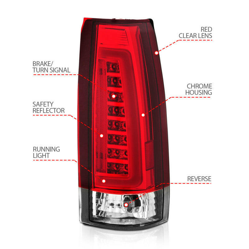 ANZO 1999-2000 Cadillac Escalade LED Taillights Chrome Housing Red/Clear Lens Pair Tail Lights ANZO