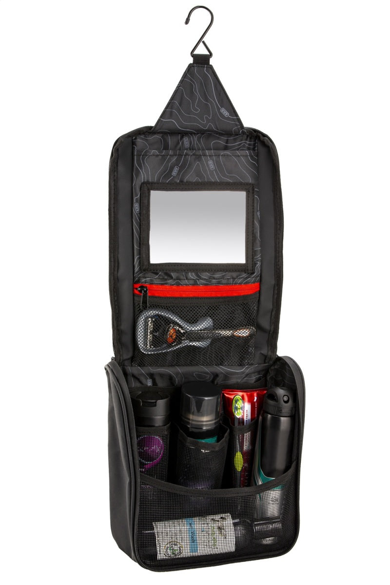 ARB Toiletries Bag Charcoal Finish w/ Red Highlights PVC Outer Shell Mesh Pockets Mirror Tow Straps ARB